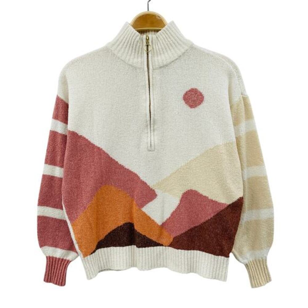 Lou & grey whimsical colorful mountain sunset zip sweater